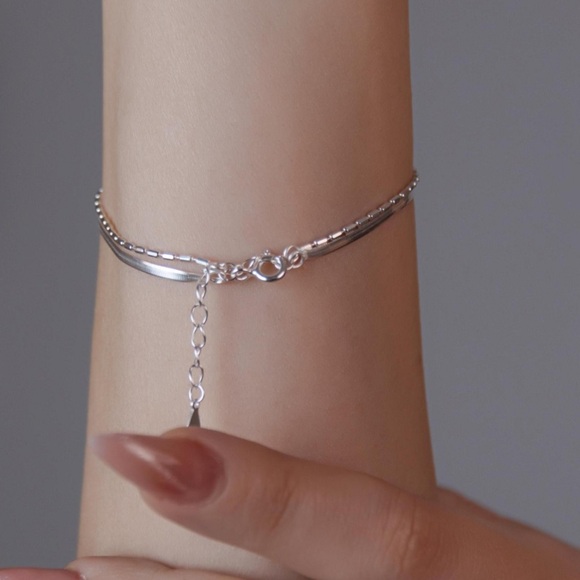 925 Sterling Silver Double Layer Bracelet - Picture 2 of 4